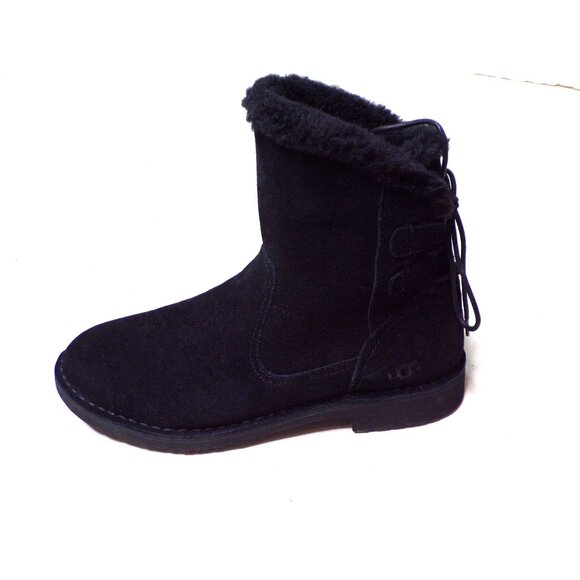 🆕UGG Naiyah Genuine Shearling Tie Bootie Ankle Boot Black 6 - Picture 5 of 9